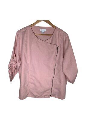 Liz Claiborne Pink Linen Moto Jacket XL Lightweight Zip Blazer Casual Layer